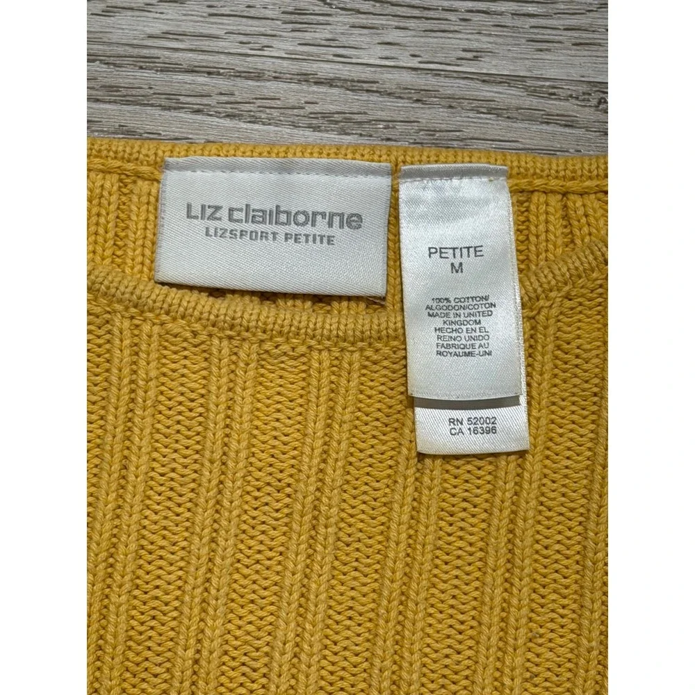 Liz Claiborne Lizsport Petite‎ Yellow Cotton Ribbed Knit Sweater Medium